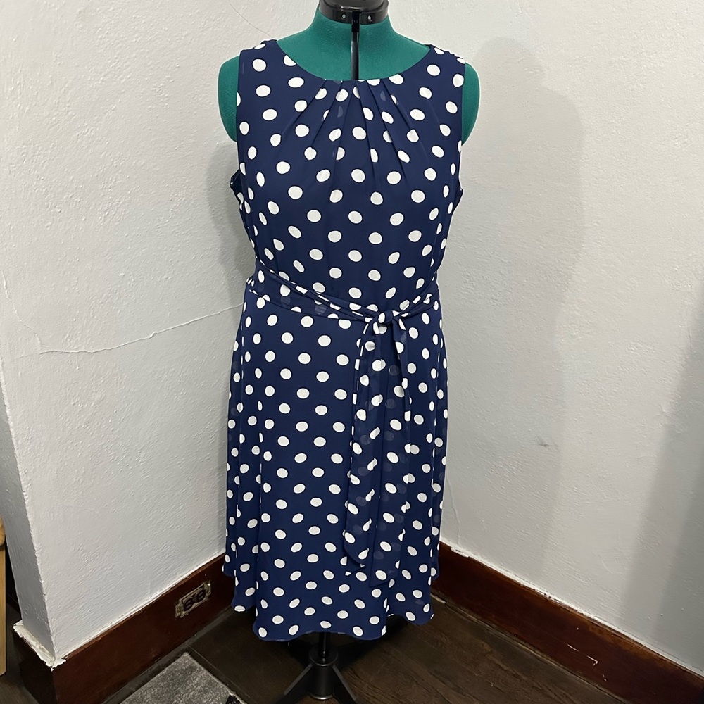 JH Blue and White Polka Dot Sleeveless Dress
